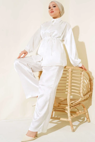 Parlak Gömlekli Takım Ekru - Resim 2