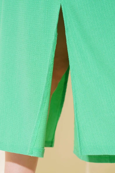 Kırkınkıl Hasır Kemerli Elbise Yeşil - Resim 4