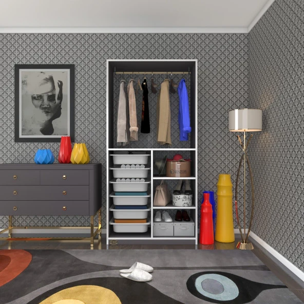 Kenzlife giysi dolabı yalın gri 180*090*30 kapaksız arkalıksız 6 sepetli