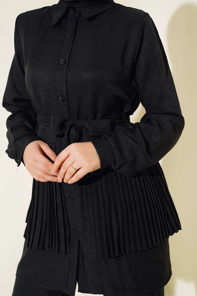 Etek Ucu Pileli Keten İkili Takım Siyah - 4