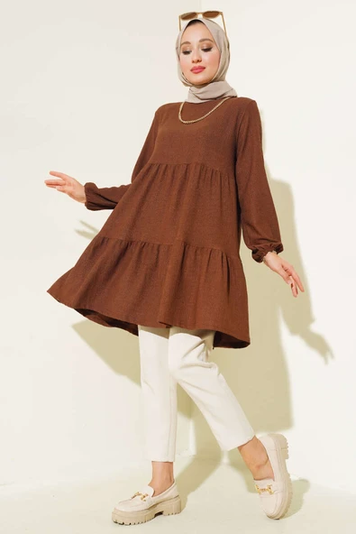 Kol Lastikli Tunik Kahve - Resim 2