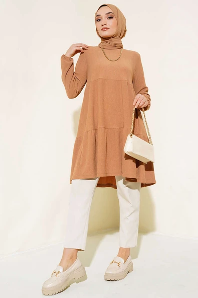 Kol Lastikli Tunik Camel - Resim 2