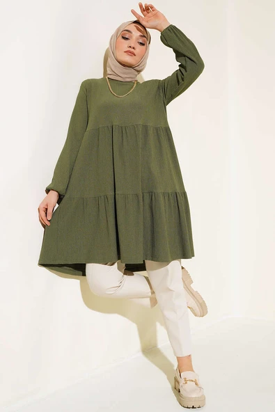 Kol Lastikli Tunik Haki - Resim 2
