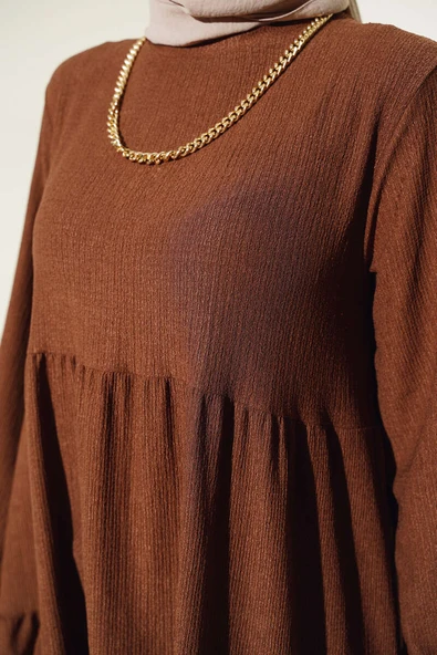 Kol Lastikli Tunik Kahve - Resim 4