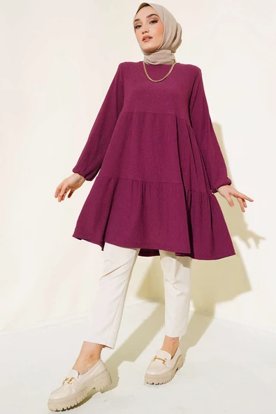 Kol Lastikli Tunik Mürdüm - Resim 2