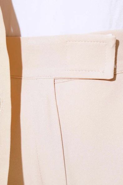 Beli Cırtlı Bol Paça Pantolon Bej - Resim 4