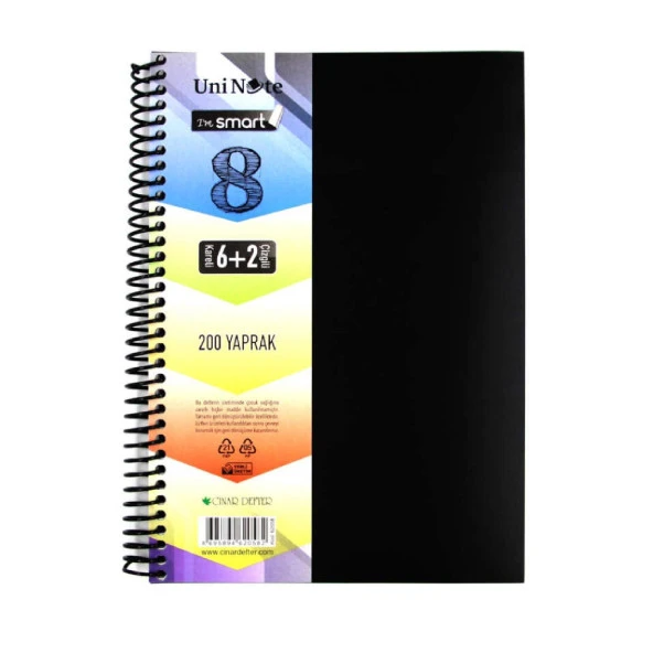 Çınar Im Smart A4 6+2 200 Yaprak Plastik Kapak Spiralli Ayraçlı Defter 62058