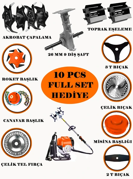 Wackcer Pro Alman W-9000 Stc Motor 10 In 1 Sırt Tipi Tırpan Toprak Eşeleme Akrobat Çapa Aparatı - 2
