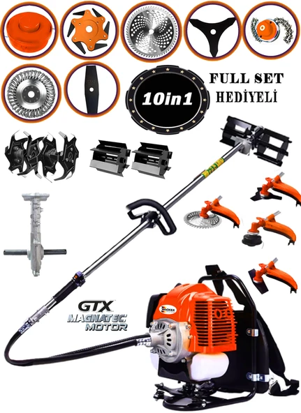 Wacker Pro Alman F801 Panzer Seri 10 In 1 Set Sırt Tipi Tırpan Toprak Eşeleme Akrobat Çapa Aparatı