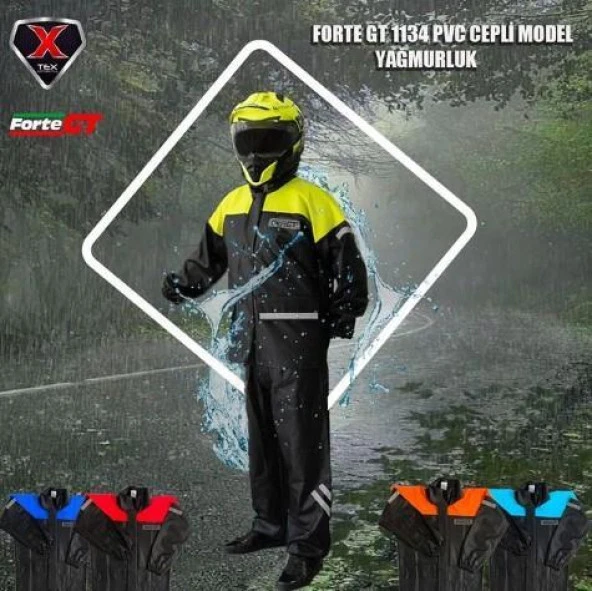 Forte Gt 1134 Motosiklet PVC Yağmurluk Cepli Alt Üst Takım 3XL Beden Sarı