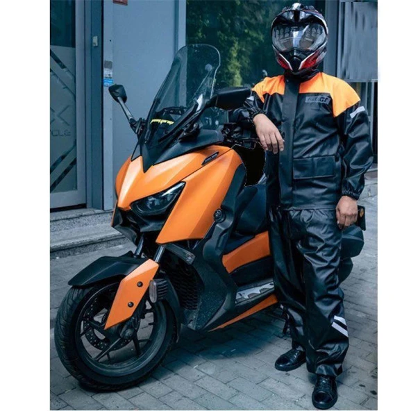 Forte Gt 1134 Motosiklet PVC Yağmurluk Cepli Alt Üst Takım XL Beden Turuncu - 3