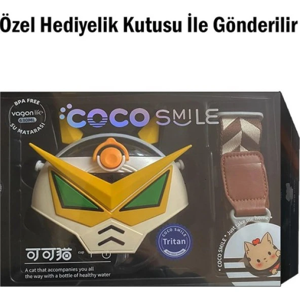 Coco Smile Cocosmile Özel Kutulu 630 ml Pipetli Robot Temalı Tritan Su Matarası -Boyun Askılı Beyaz - 2