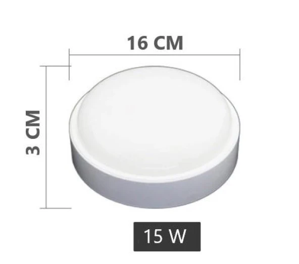 Horoz Artos 15W Yuvarlak Beyaz Led Nem Su Geçirmez Banyo Bahçe Modern Tavan Lambası Beyaz Işık 6500K - 4