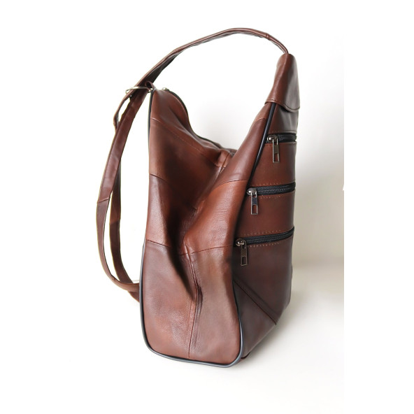 Kadın Kahverengi Ayarlanabilir Askılı Deri Sırt Çantası Omuz Çantası Kol Çantası Postacı Çanta - 3