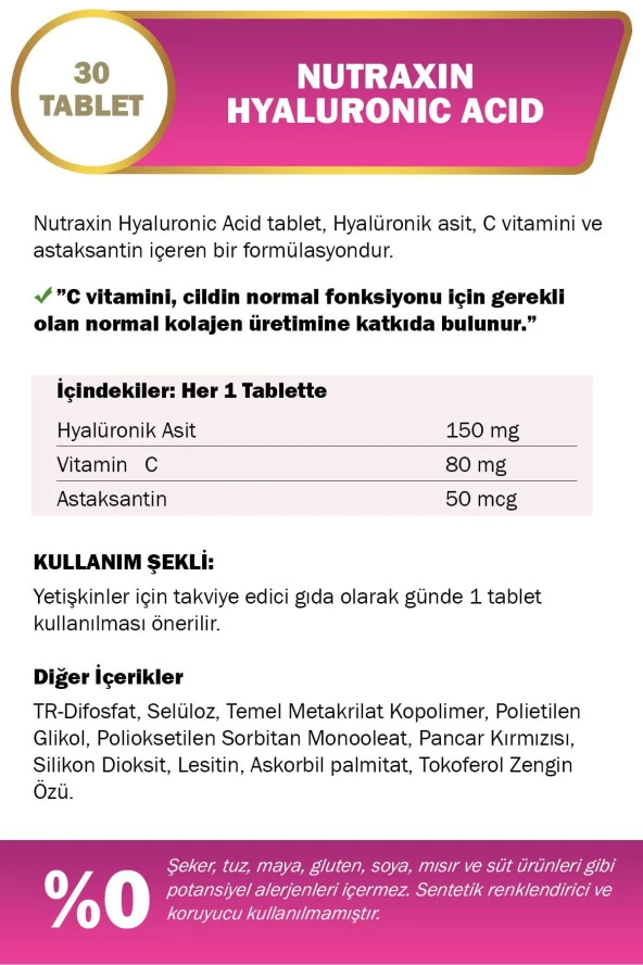 Nutraxin Beauty Hyaluronik Acid 30 Tablet - Resim 2