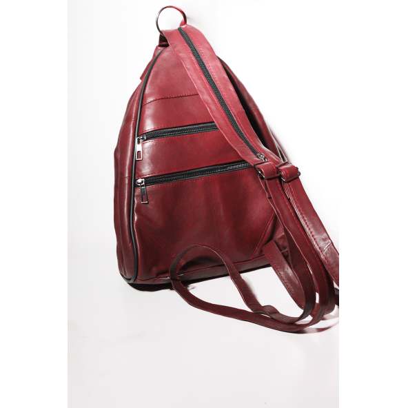Kadın Bordo Ayarlanabilir Askılı Deri Sırt Çantası Omuz Çantası Kol Çantası Postacı Çanta - 2