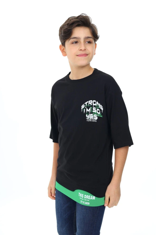 Erkek Çocuk Garni Detaylı Baskılı T-Shirt 9-14 Yaş Lx7083 - 8