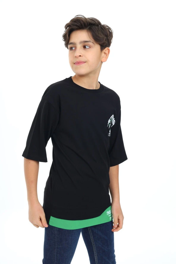Erkek Çocuk Garni Detaylı Baskılı T-Shirt 9-14 Yaş Lx7083 - 10