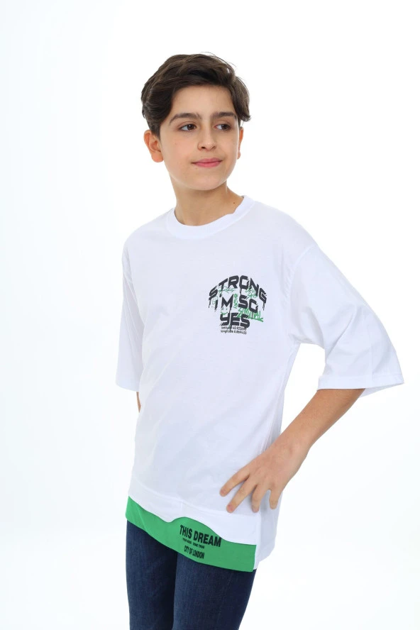 Erkek Çocuk Garni Detaylı Baskılı T-Shirt 9-14 Yaş Lx7083 - 12