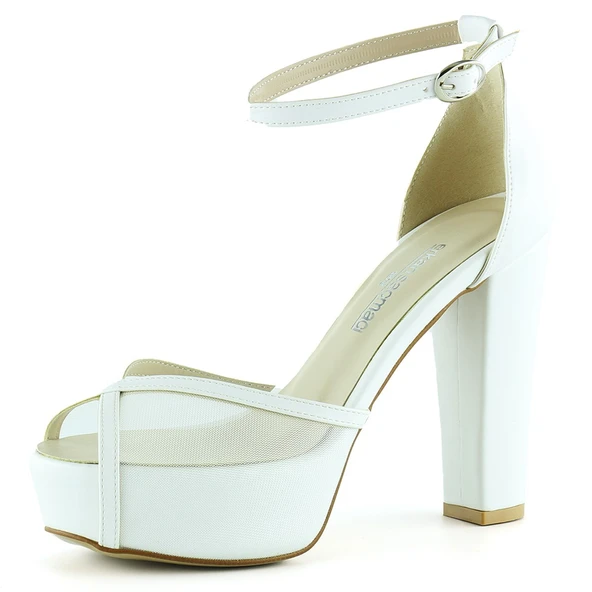 Erkan Saçmacı Carmen Beyaz Fileli Önü Açık Bilekten Bağlamalı Platform Topuklu Ayakkabı