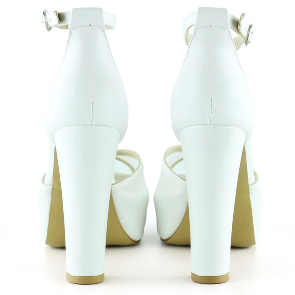 Erkan Saçmacı Carmen Beyaz Fileli Önü Açık Bilekten Bağlamalı Platform Topuklu Ayakkabı - 4