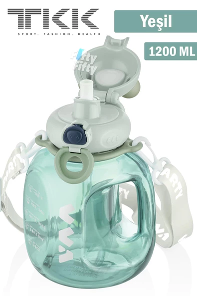 TKK VVA1200 ML Çift Kullanım Pipetli/Rahat içim Bpa İçermeyen Askılı Tritan Su Matarası FFTKK1002-1200ML - 3