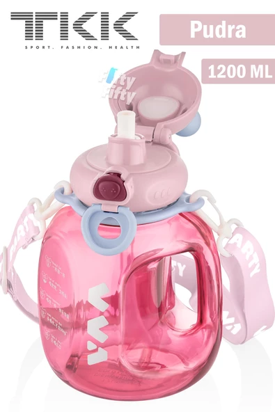 TKK VVA1200 ML Çift Kullanım Pipetli/Rahat içim Bpa İçermeyen Askılı Tritan Su Matarası FFTKK1002-1200ML - 7