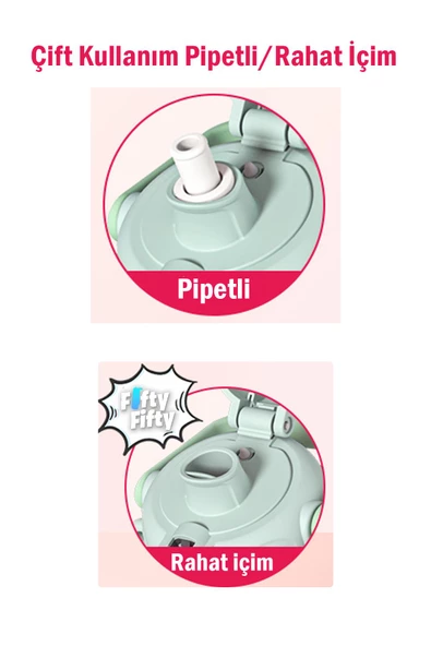TKK VVA1000 ML Çift Kullanım Pipetli/Rahat içim Bpa İçermeyen Taşıma Ve Boyun Askılı Tritan Su Matarası FFTKK1003-1000ML - 12
