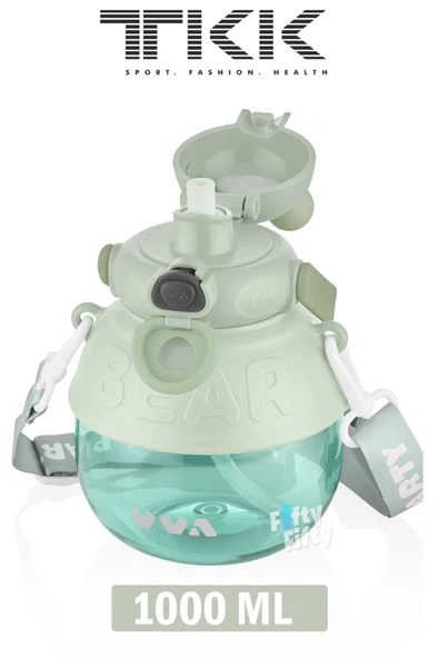TKK VVA1000 ML Çift Kullanım Pipetli/Rahat içim Bpa İçermeyen Taşıma Ve Boyun Askılı Tritan Su Matarası FFTKK1003-1000ML - 7