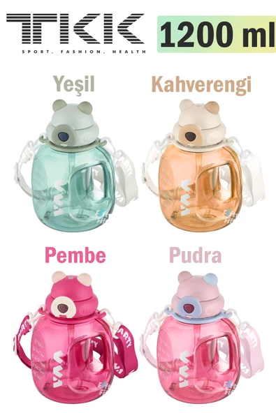TKK VVA1200 ML Çift Kullanım Pipetli/Rahat içim Bpa İçermeyen Askılı Tritan Su Matarası FFTKK1002-1200ML - 5