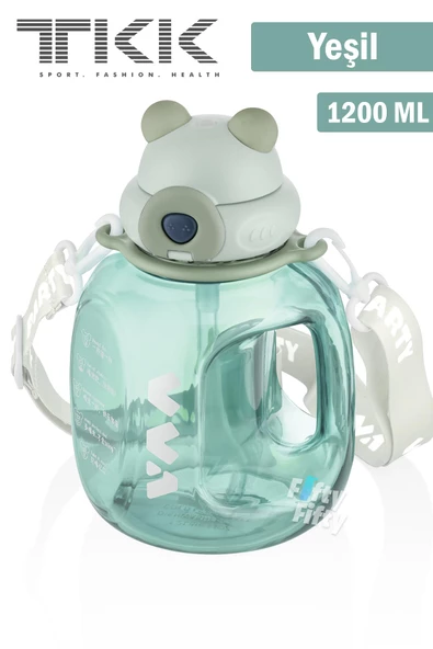 TKK VVA1200 ML Çift Kullanım Pipetli/Rahat içim Bpa İçermeyen Askılı Tritan Su Matarası FFTKK1002-1200ML - 2