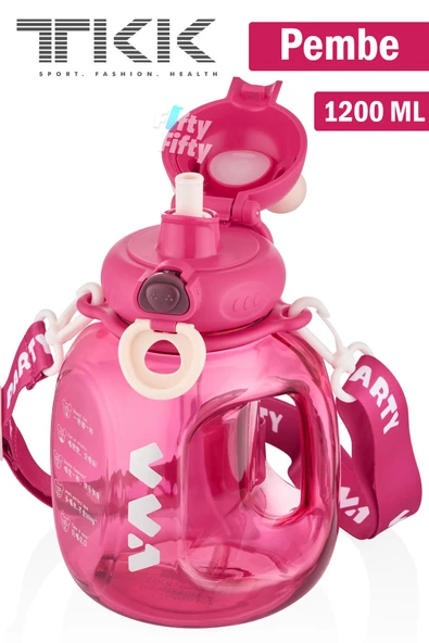 TKK VVA1200 ML Çift Kullanım Pipetli/Rahat içim Bpa İçermeyen Askılı Tritan Su Matarası FFTKK1002-1200ML - 11