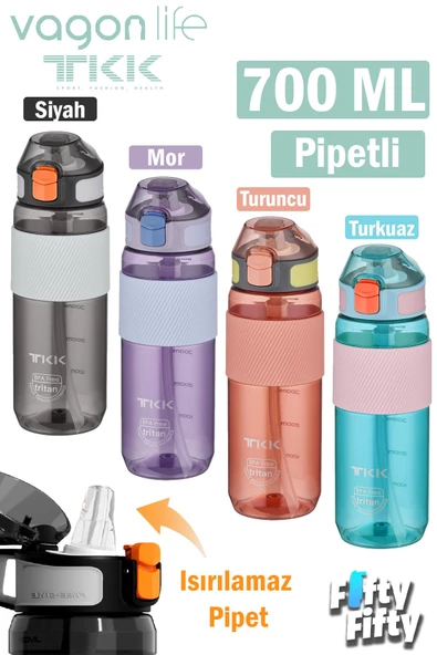 TKK 700 ML Kalın Isırılamaz Pipetli Bpa İçermeyen Taşıma Kulplu Tritan Su Matarası FFTKK1003-700ML - 7