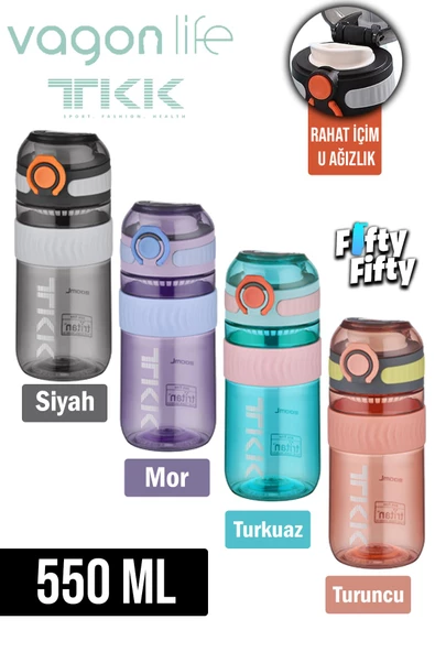TKK 550 ML Rahat İçim (U Ağızlı) Bpa İçermeyen Taşıma Kulplu Tritan Su Matarası FFTKK1016-550ML