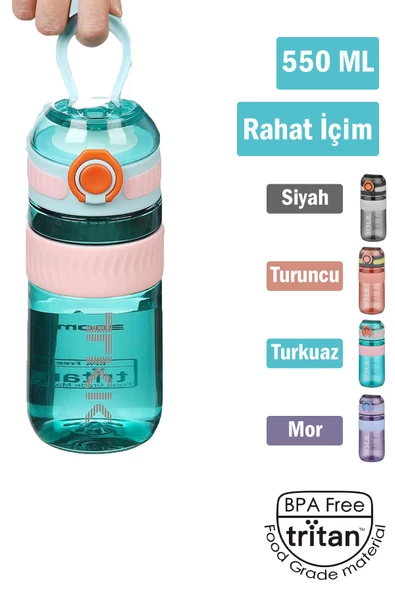 TKK 550 ML Rahat İçim (U Ağızlı) Bpa İçermeyen Taşıma Kulplu Tritan Su Matarası FFTKK1016-550ML - 11