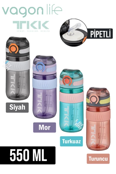 TKK 550 ML Pipetli Bpa İçermeyen Taşıma Kulplu Tritan Su Matarası FFTKK1016-550MLPipetli - 7