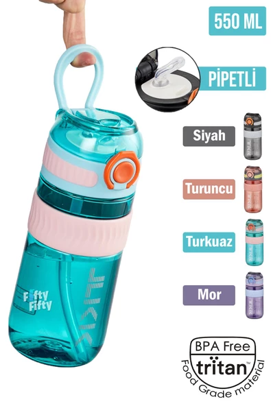 TKK 550 ML Pipetli Bpa İçermeyen Taşıma Kulplu Tritan Su Matarası FFTKK1016-550MLPipetli - 10