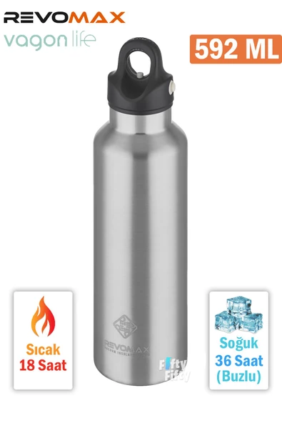 Revomax 592 ML Büyük Kapasiteli Özel Kapak Sistemli 18saat Sıcak/36 Saat Soğuk  Çelik Termos -592ML - 2