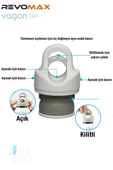 Revomax 473 ML Özel Kapak Sistemli 18saat Sıcak/36 Saat Soğuk  Çelik Termos -473ML - 5