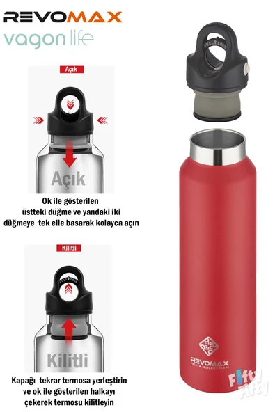 Revomax 473 ML Özel Kapak Sistemli 18saat Sıcak/36 Saat Soğuk  Çelik Termos -473ML - 9
