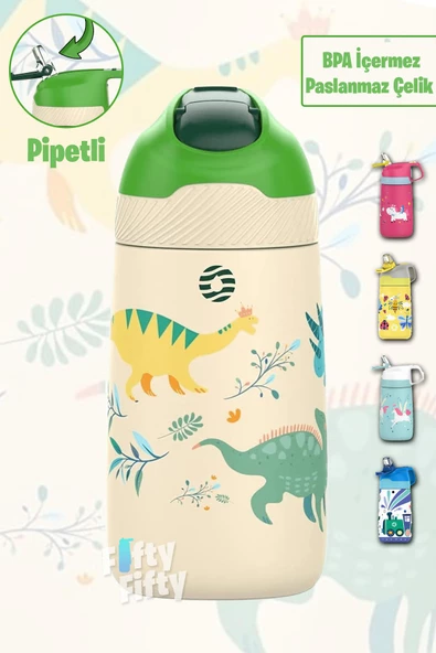 Vagonlife Çocuk 350 ML Pipetli Çelik Matara Paslanmaz Çelik Termos 5 Farklı Renk 2055-350ML - 2