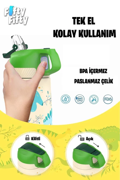 Vagonlife Çocuk 350 ML Pipetli Çelik Matara Paslanmaz Çelik Termos 5 Farklı Renk 2055-350ML - 6