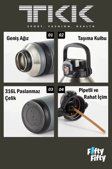 TKK 1000 ML Profesyonel Kamp Matarası/Çelik Termos Çift Kullanım Pipetli/Rahat İçim 12/24 Yalıtım -20311000 - 12