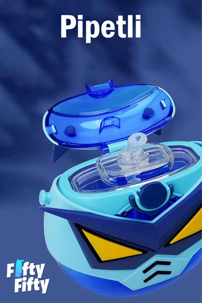 CocoSmile Özel Kutulu 630 ML Pipetli Robot Temalı Tritan Su Matarası -Boyun Askılı- 4 Farklı Model ffcs0005 - 5