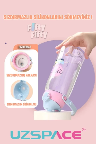 Uzspace Pipetli 500 Ml Boyun Askılı Tritan Çocuk Su Matarası -Kutulu- FFUZ2201500 - 5