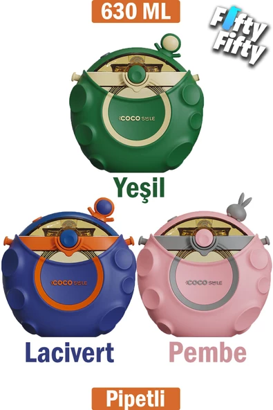 CocoSmile Özel Kutulu 630 ML Pipetli Uzay Temalı Tritan Su Matarası -Boyun Askılı- 3 Farklı Model  ffcs0006 - 10