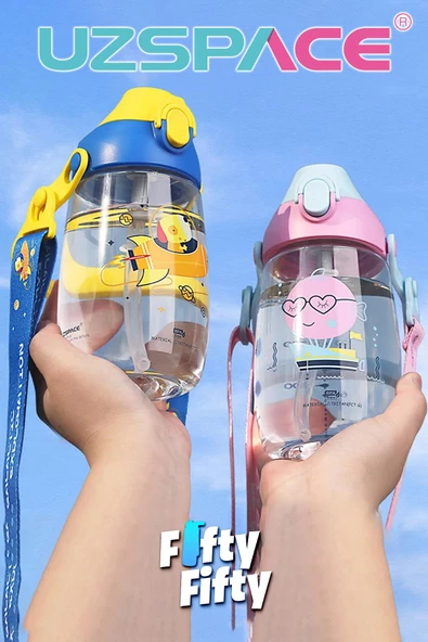 Uzspace Pipetli 500 Ml Boyun Askılı Tritan Çocuk Su Matarası -Kutulu- FFUZ2201500 - 6