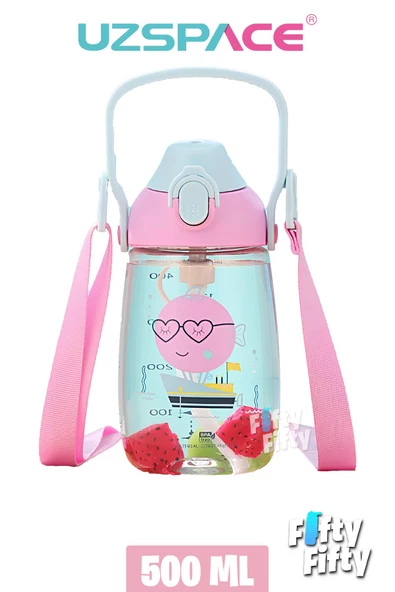 Uzspace Pipetli 500 Ml Boyun Askılı Tritan Çocuk Su Matarası -Kutulu- FFUZ2201500 - 8