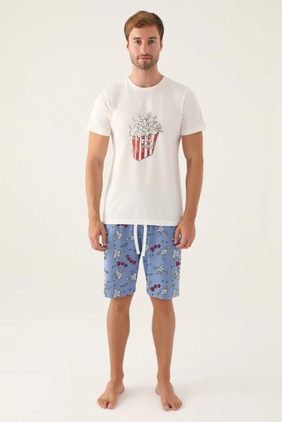 Rolypoly Erkek Bermuda Krem Pijama Takımı 3373