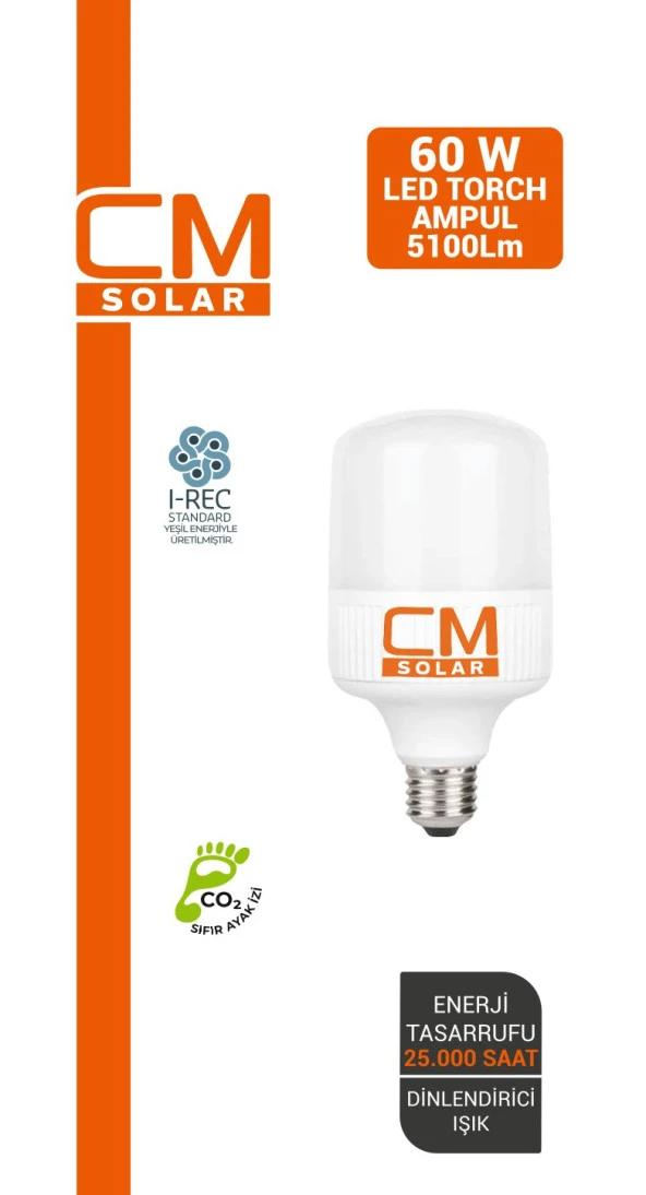 CMSOLAR LED TORCH AMPUL 60W E27 Duy 6500K Beyaz Işık 5400 Lümen